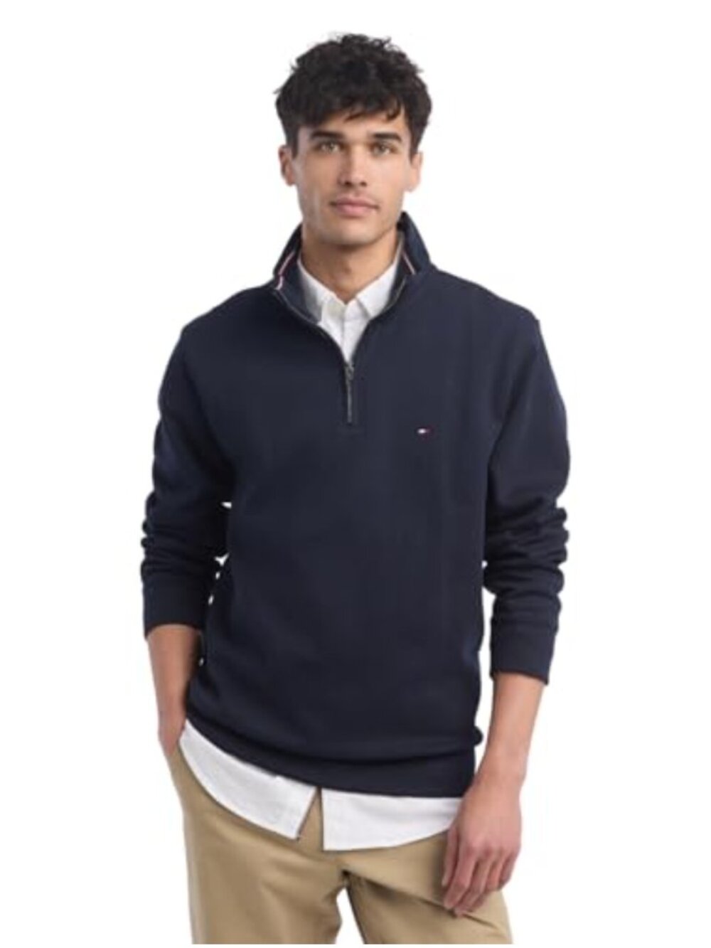 Men's Cotton Fleece Quarter Zip Mock Neck Pullover Sweatshirt